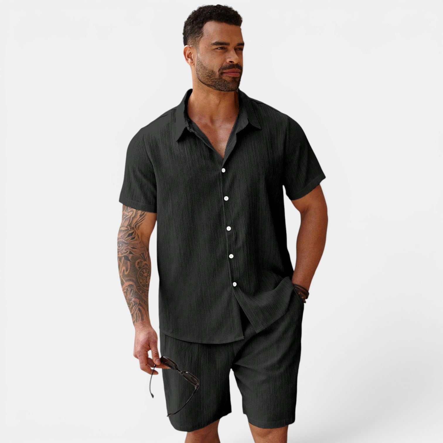 Men's two-piece summer set in black