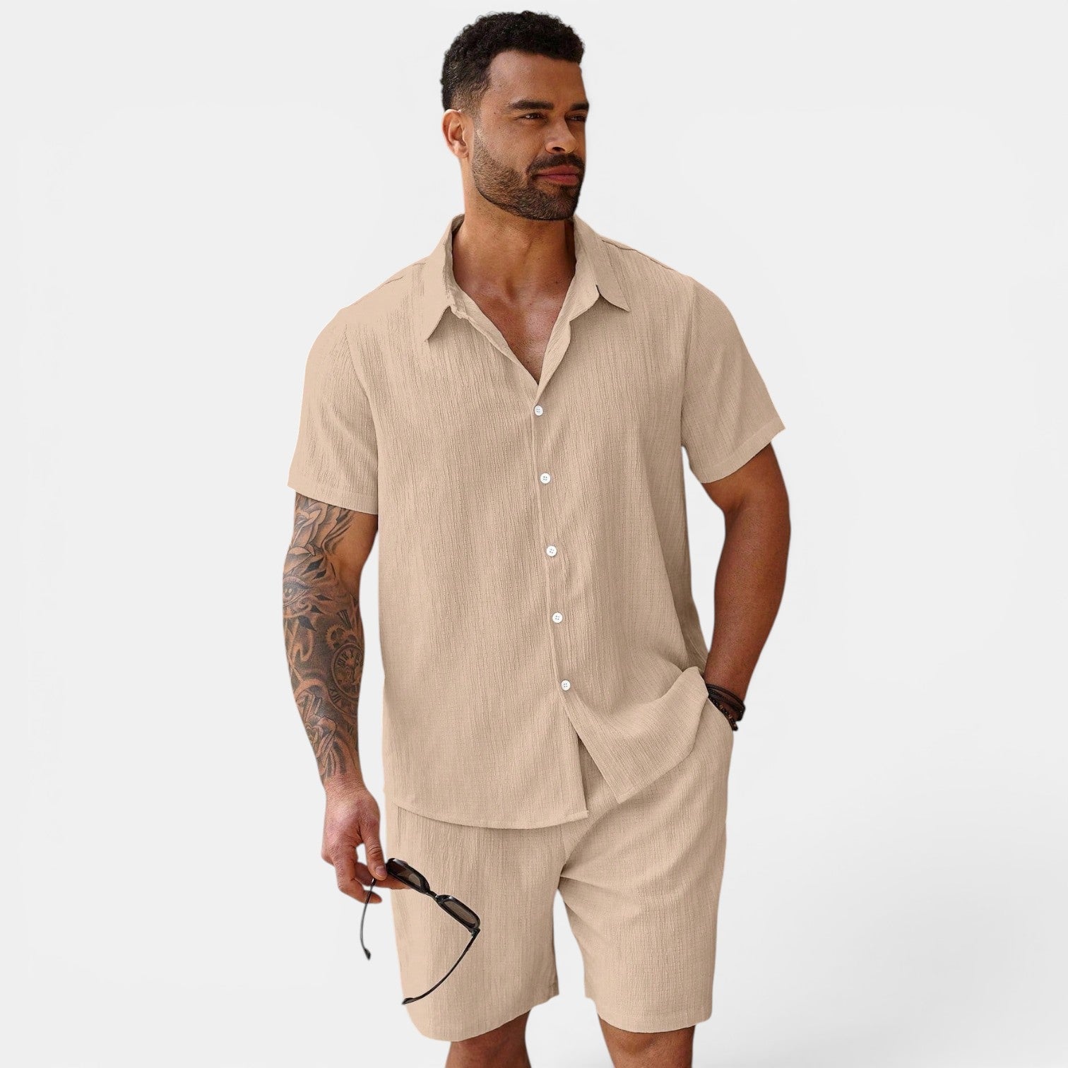 Men's two-piece summer set in khaki