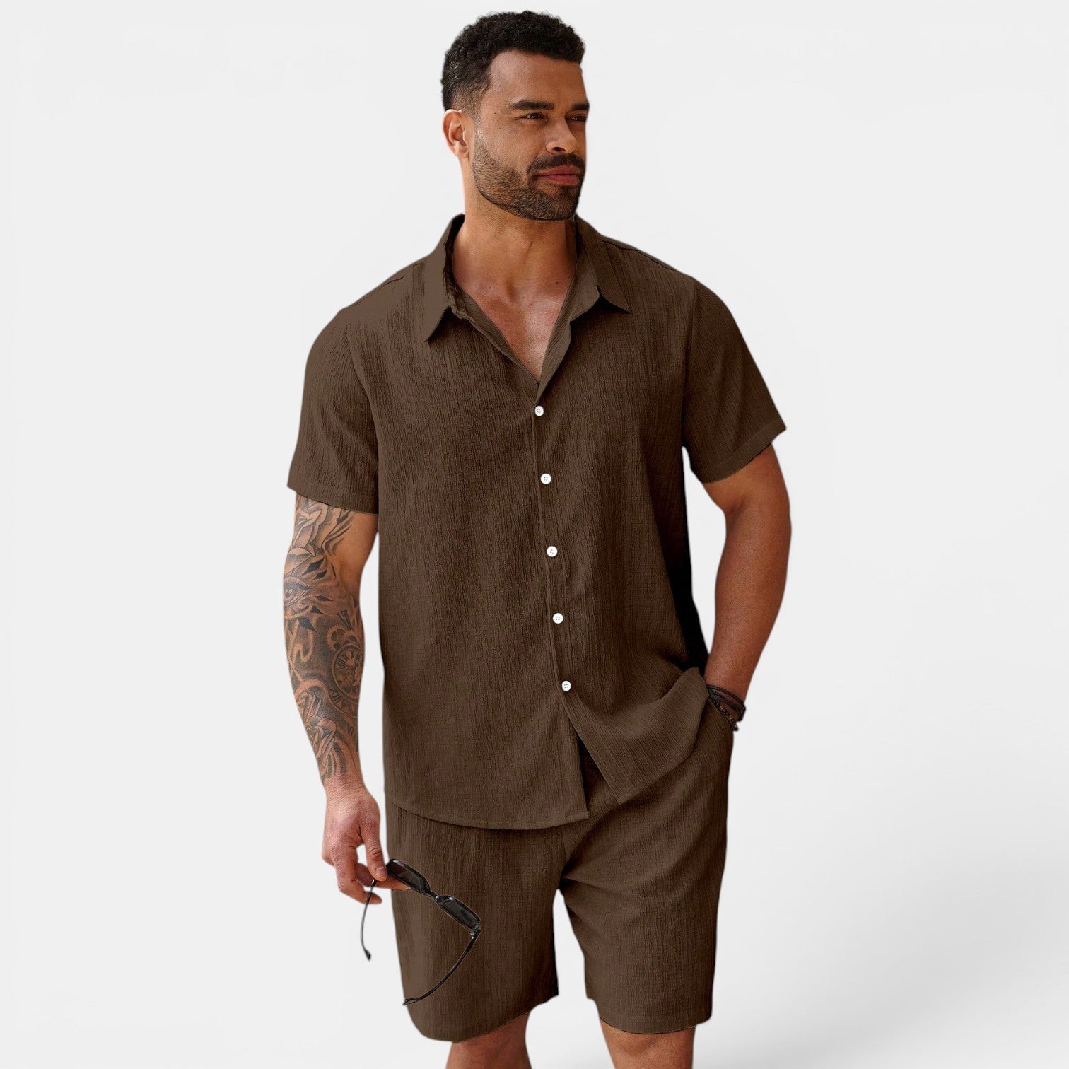 Men's two-piece summer set in brown