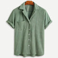 Men's waffle knit button-down shirt in sage, front view