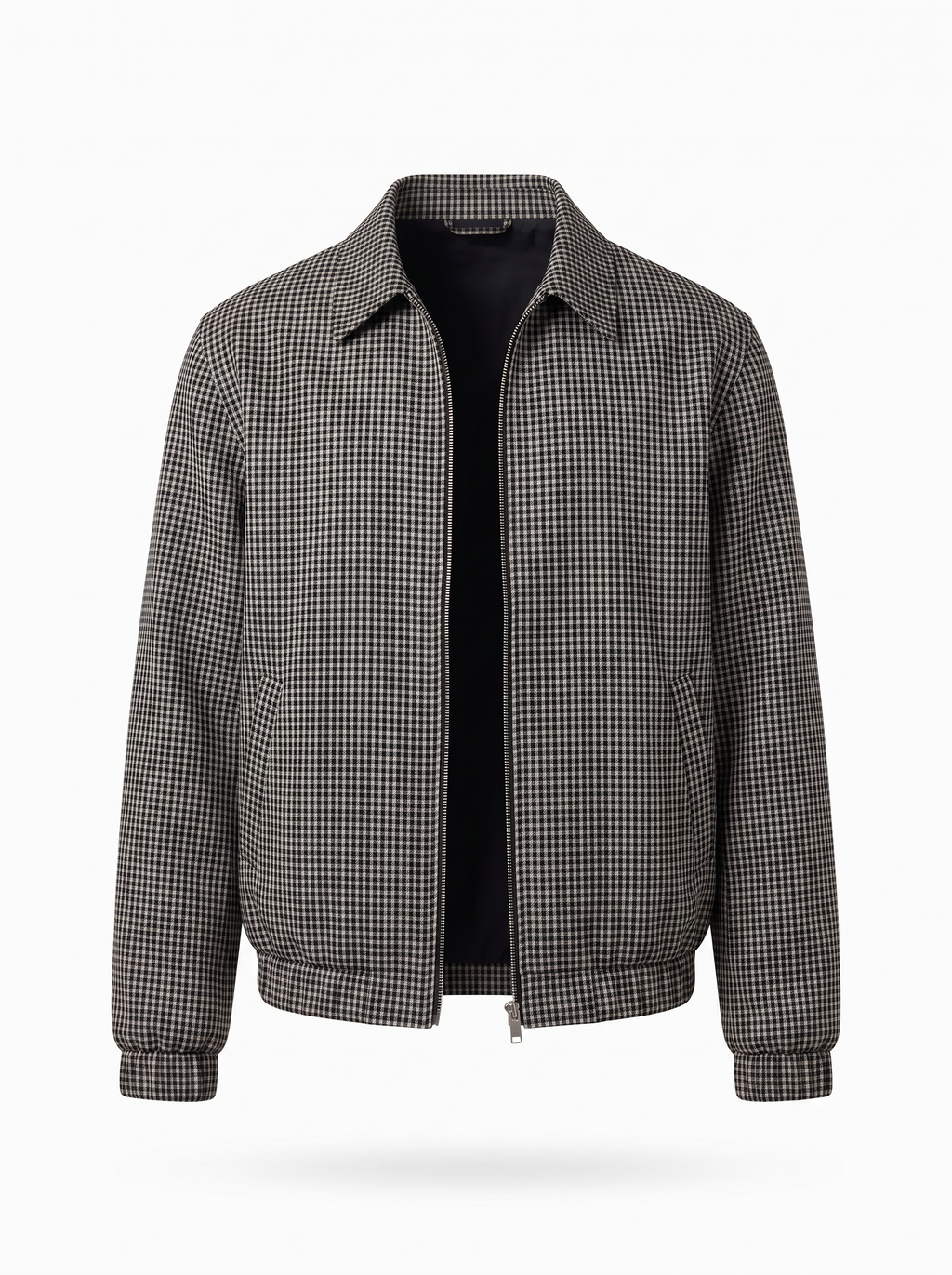 Micro plaid harrington jacket flat product shot on white background