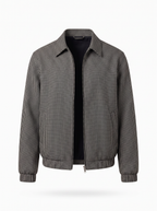 Micro plaid harrington jacket flat product shot on white background