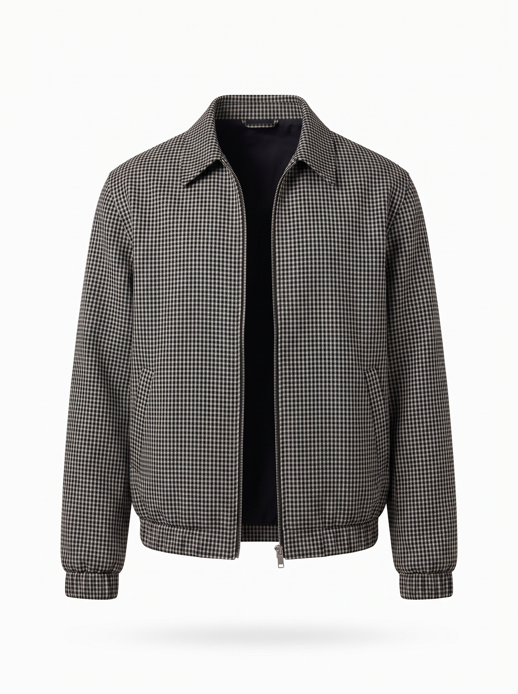 Micro plaid harrington jacket flat product shot on white background
