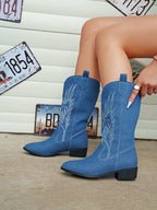 Retro pointed toe cowboy boot, side view