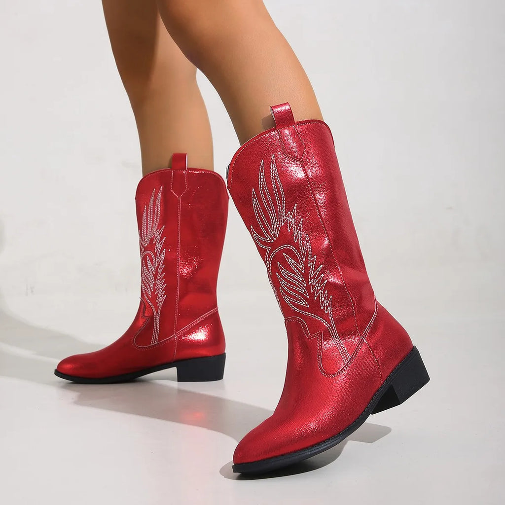 Retro pointed toe cowboy boot, back view