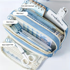 Multi-layer pencil case open, showing organiser layers