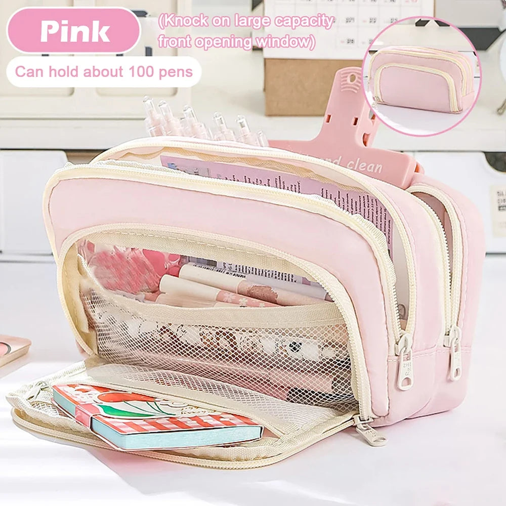 Multi-layer pencil case in pink