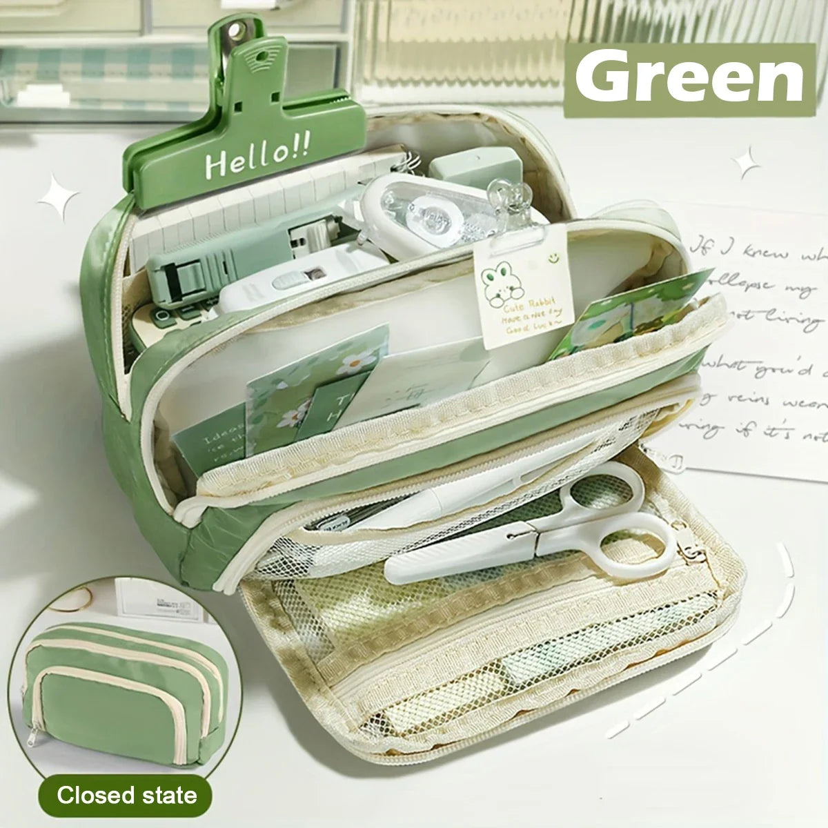 Multi-layer pencil case in green