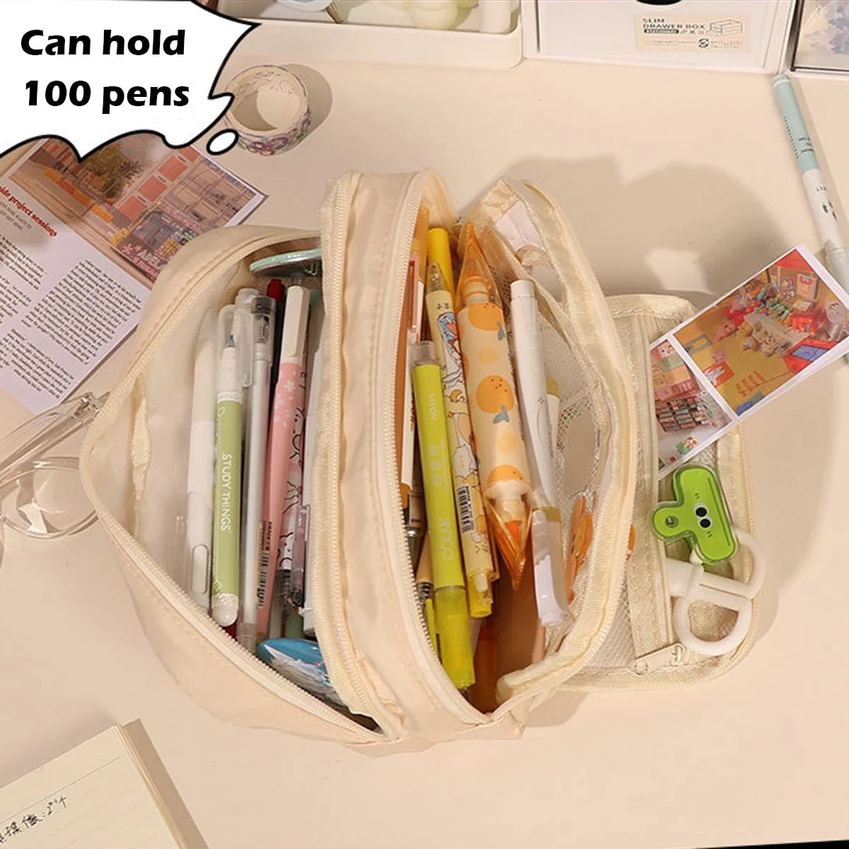 Multi-layer pencil case, compartment detail