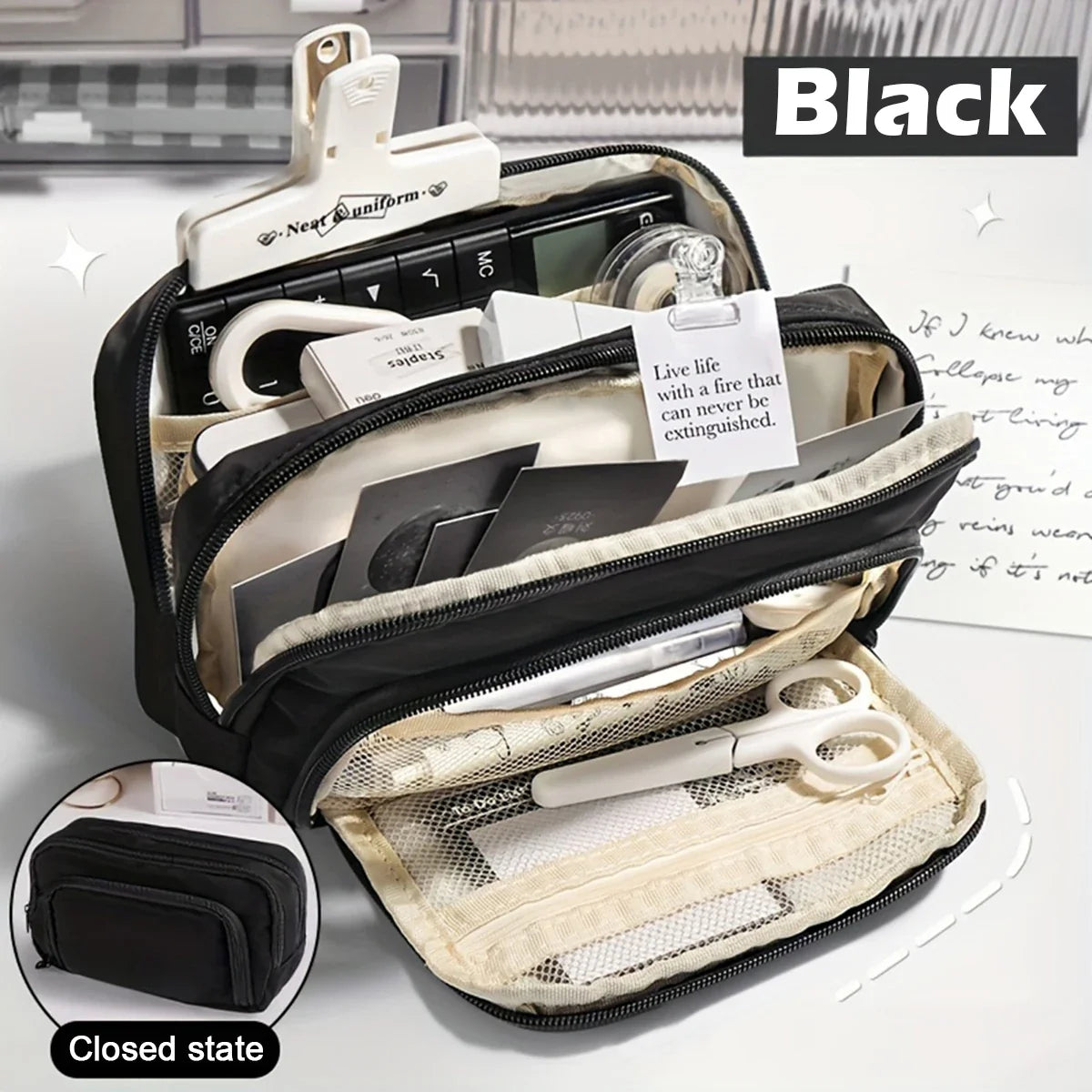 Multi-layer pencil case in black