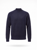 Navy mock neck sweater product shot on white background
