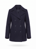 Navy pea coat product shot on white background
