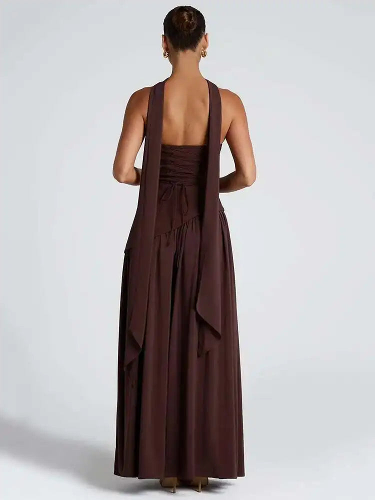 Off-shoulder evening gown, full-length back view