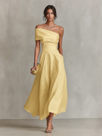One-shoulder summer midi dress, side view