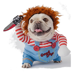 Padded doll dog costume on a white background