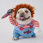 Padded doll dog costume shown on a happy dog