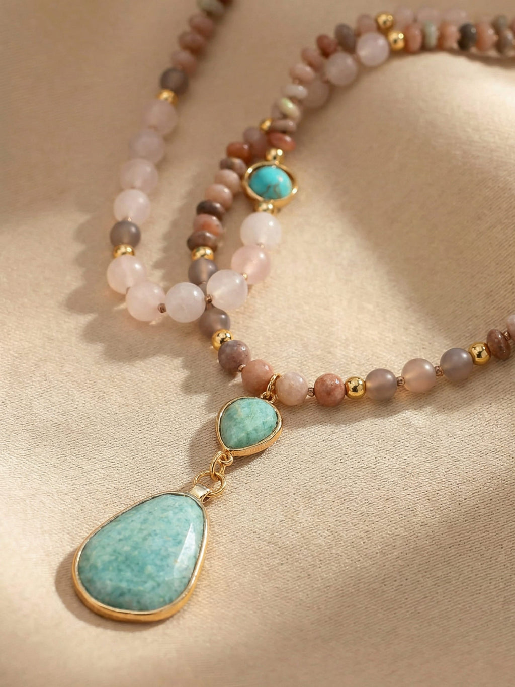 Pastel beaded necklace, full-length strand