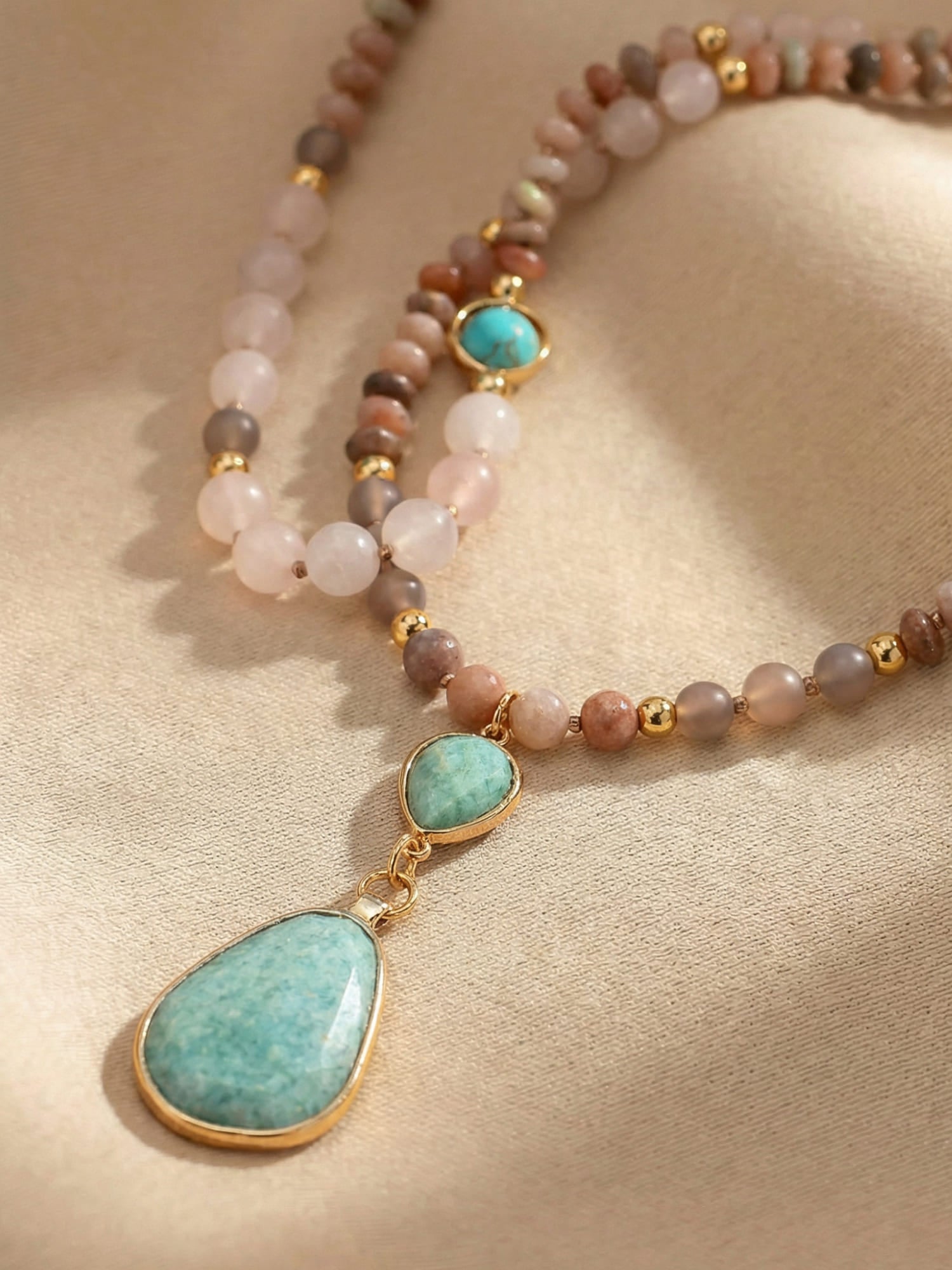 Pastel beaded necklace, full-length strand