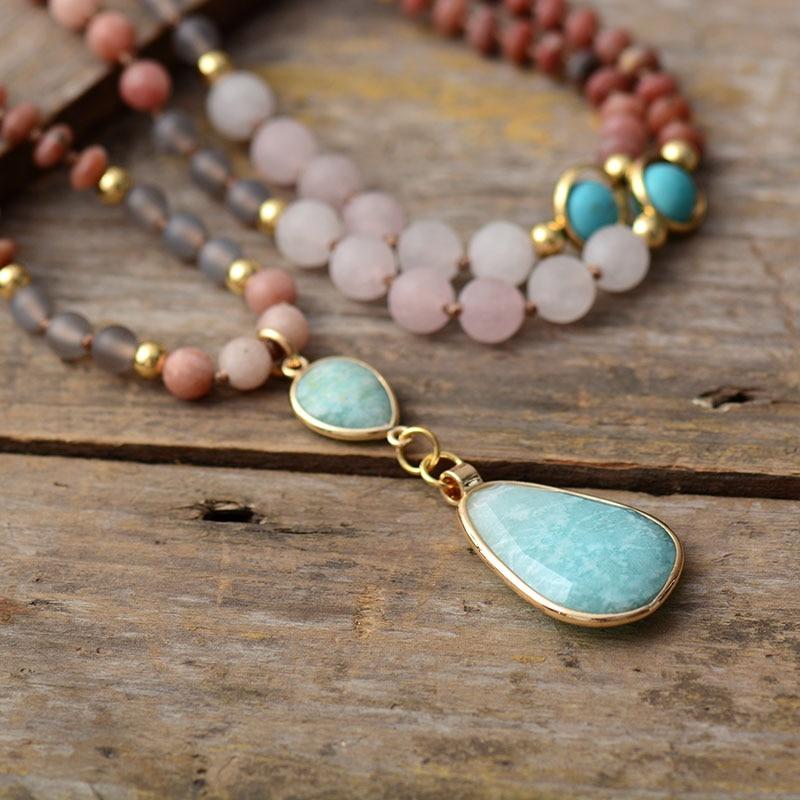 Pastel beaded necklace, close-up of beads
