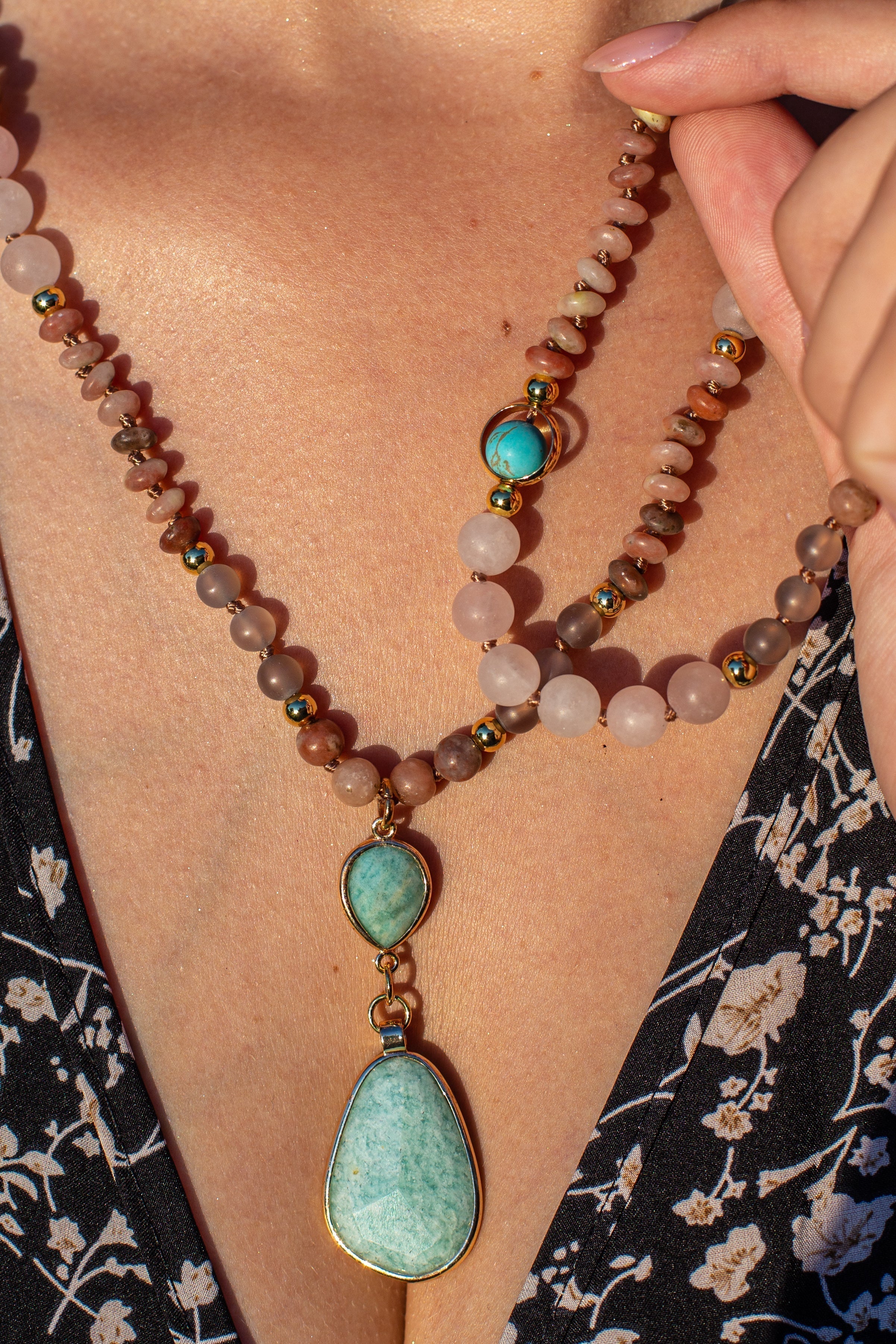 Pastel beaded necklace, detail of strand