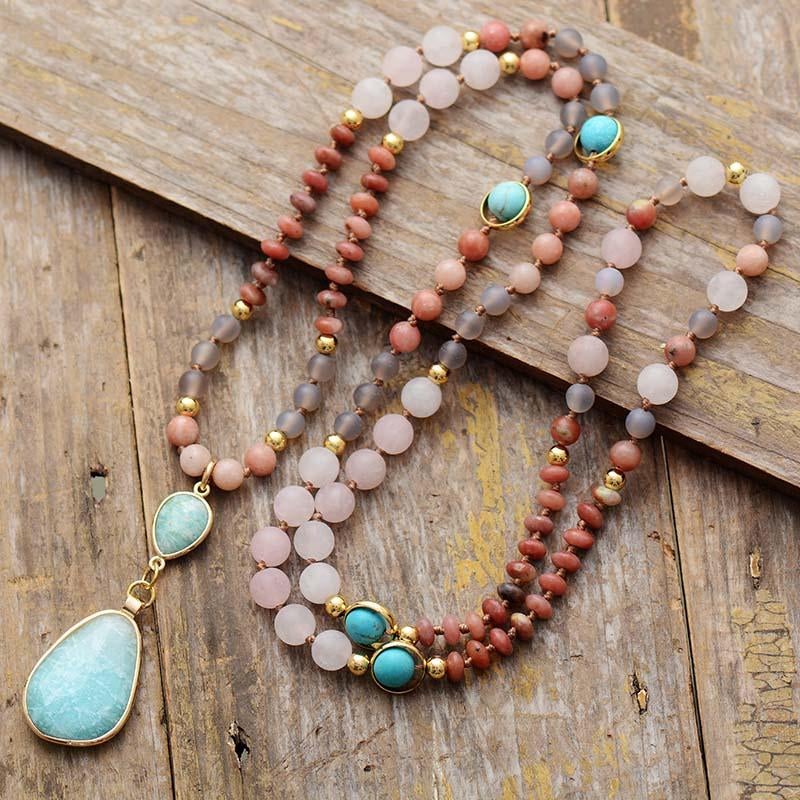 Pastel beaded necklace, bead colour detail