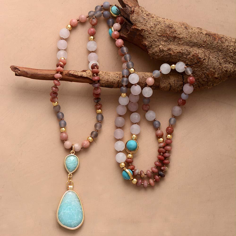 Pastel beaded necklace, tassel detail