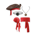 Five-piece pirate costume accessory set on a white background