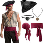 Pirate costume accessory set in wine red with all five pieces