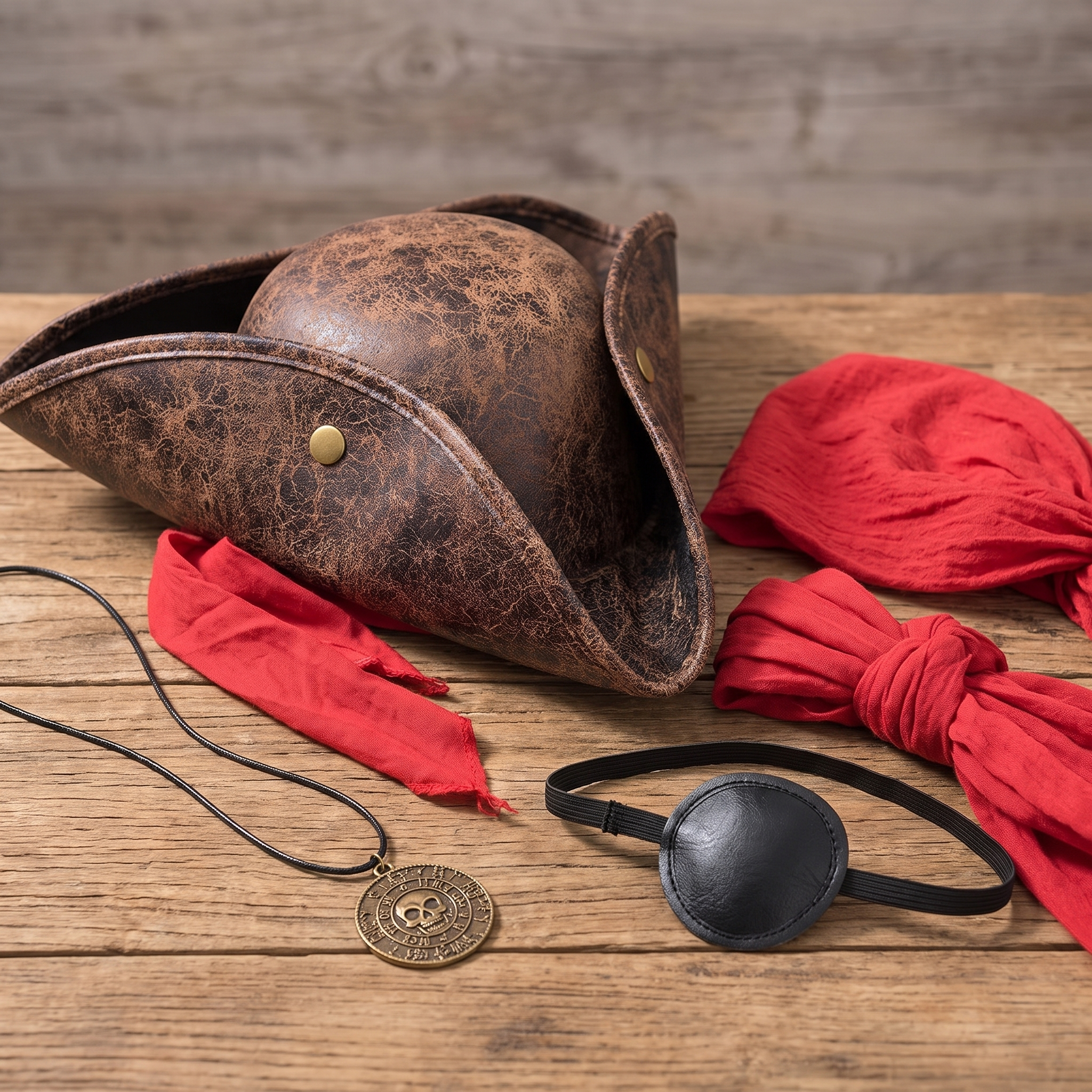 Pirate costume accessory set styled for a Halloween party
