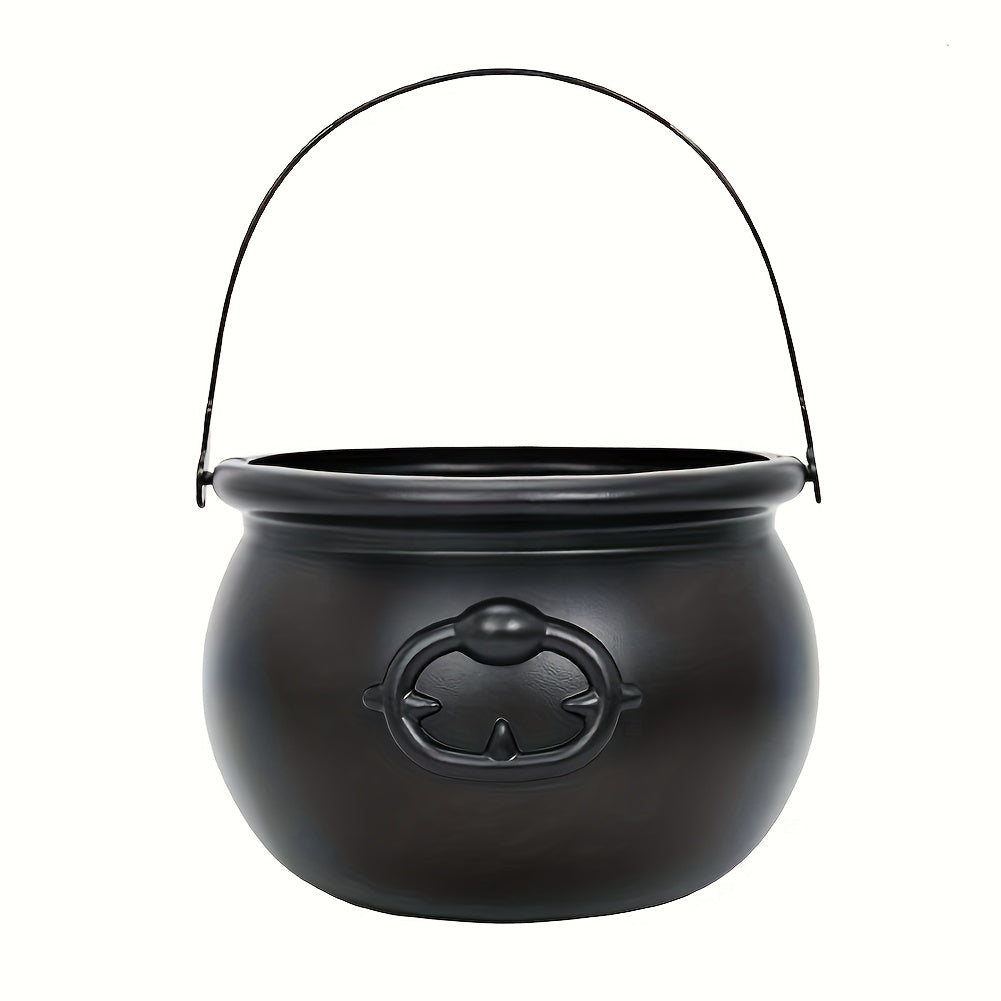 Black plastic witch cauldron party pot with a handle