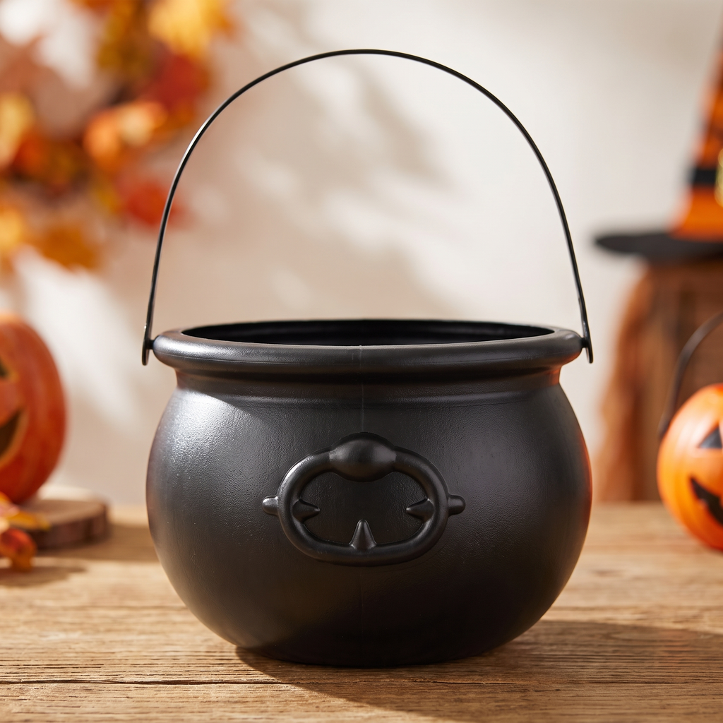 Witch cauldron styled with Halloween tabletop decor