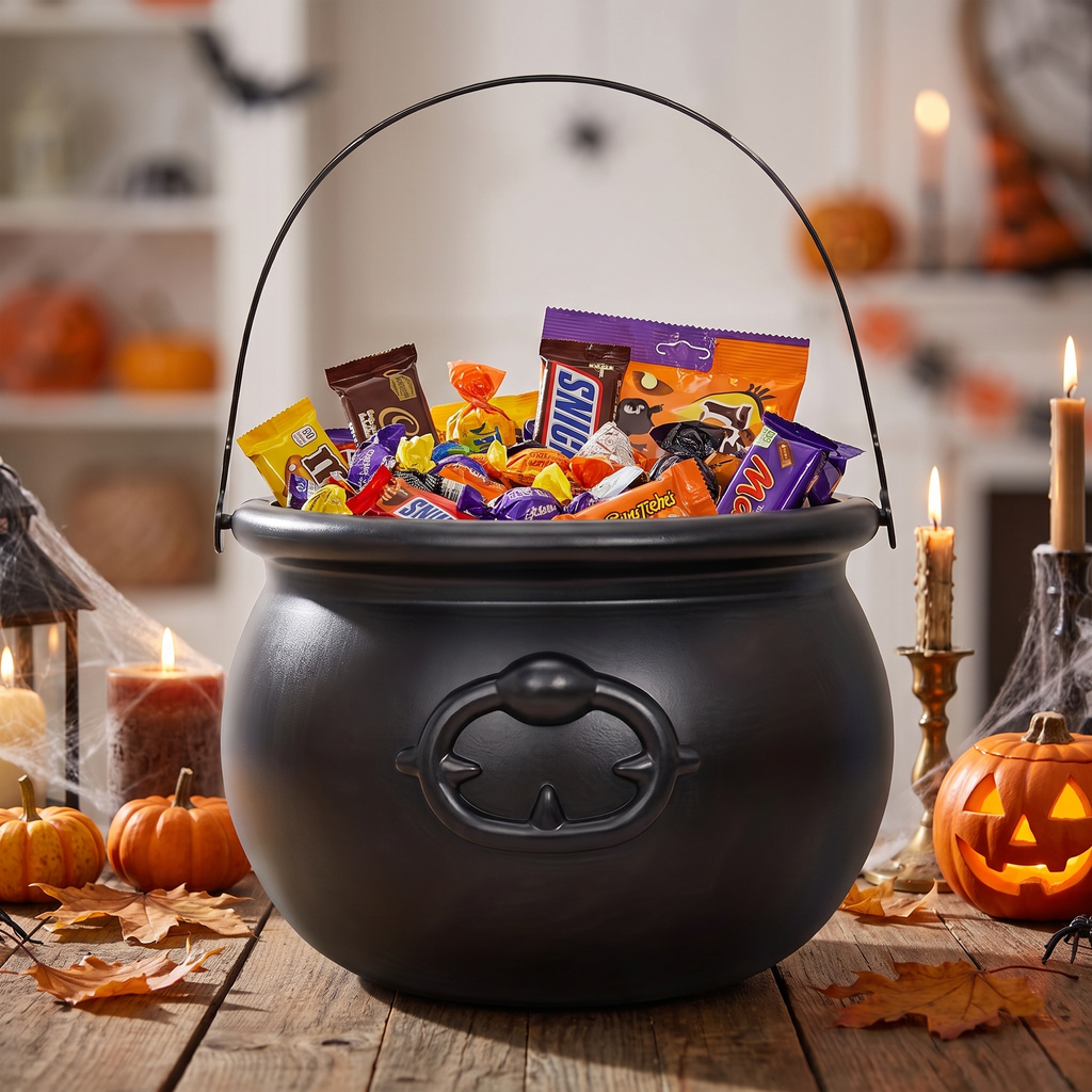 Close up of the plastic cauldron rim and handle