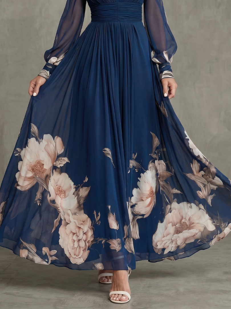 Pleated sheer sleeve maxi dress sleeve detail