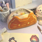 Plush pen case, zip closure detail