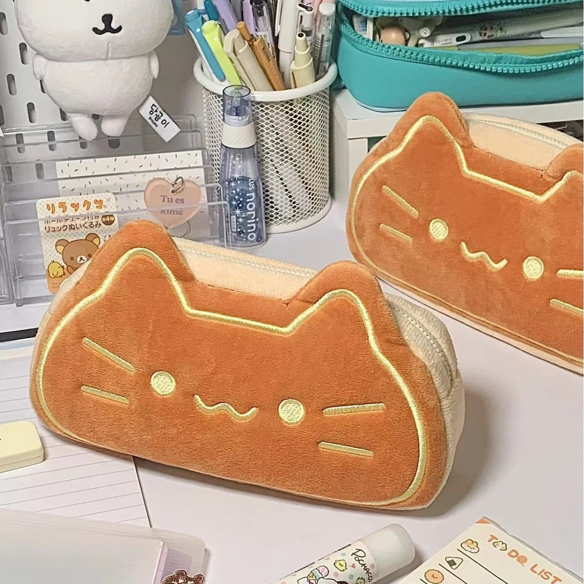 Plush pen case, open showing interior