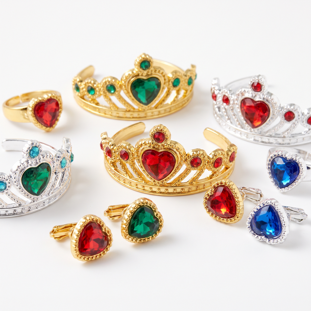 Jeweled princess tiaras and costume jewelry accessories close up