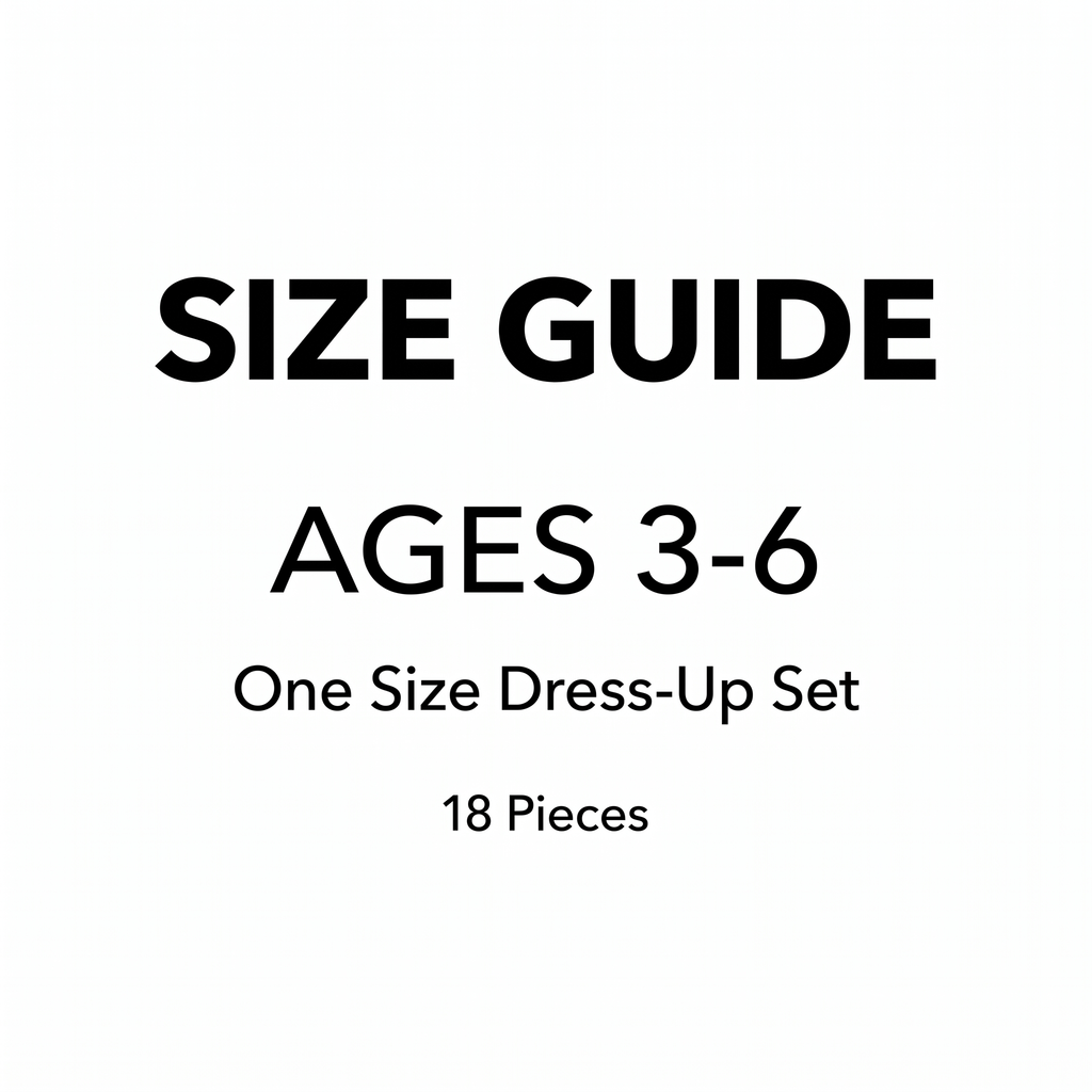 Princess dress up set size guide for girls ages 3 to 6, 18 pieces