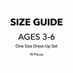 Princess dress up set size guide for girls ages 3 to 6, 18 pieces