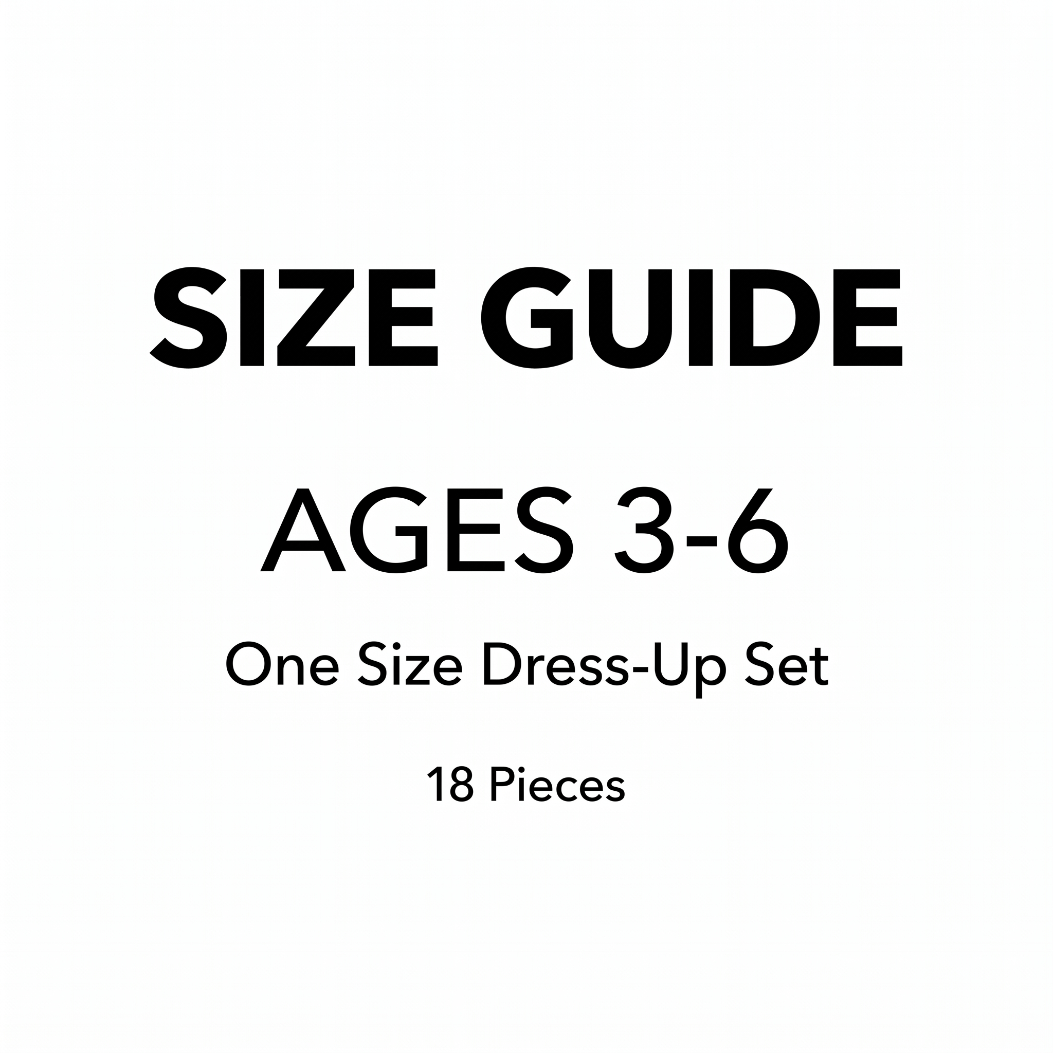 Princess dress up set size guide for girls ages 3 to 6, 18 pieces