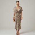 Green printed wedding guest dress