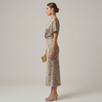 Green printed dress, front view