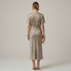 Green printed dress, print detail