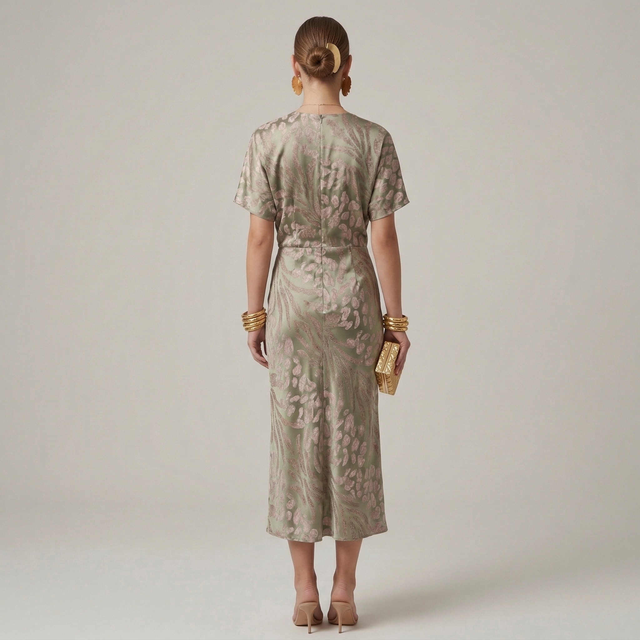 Green printed dress, print detail
