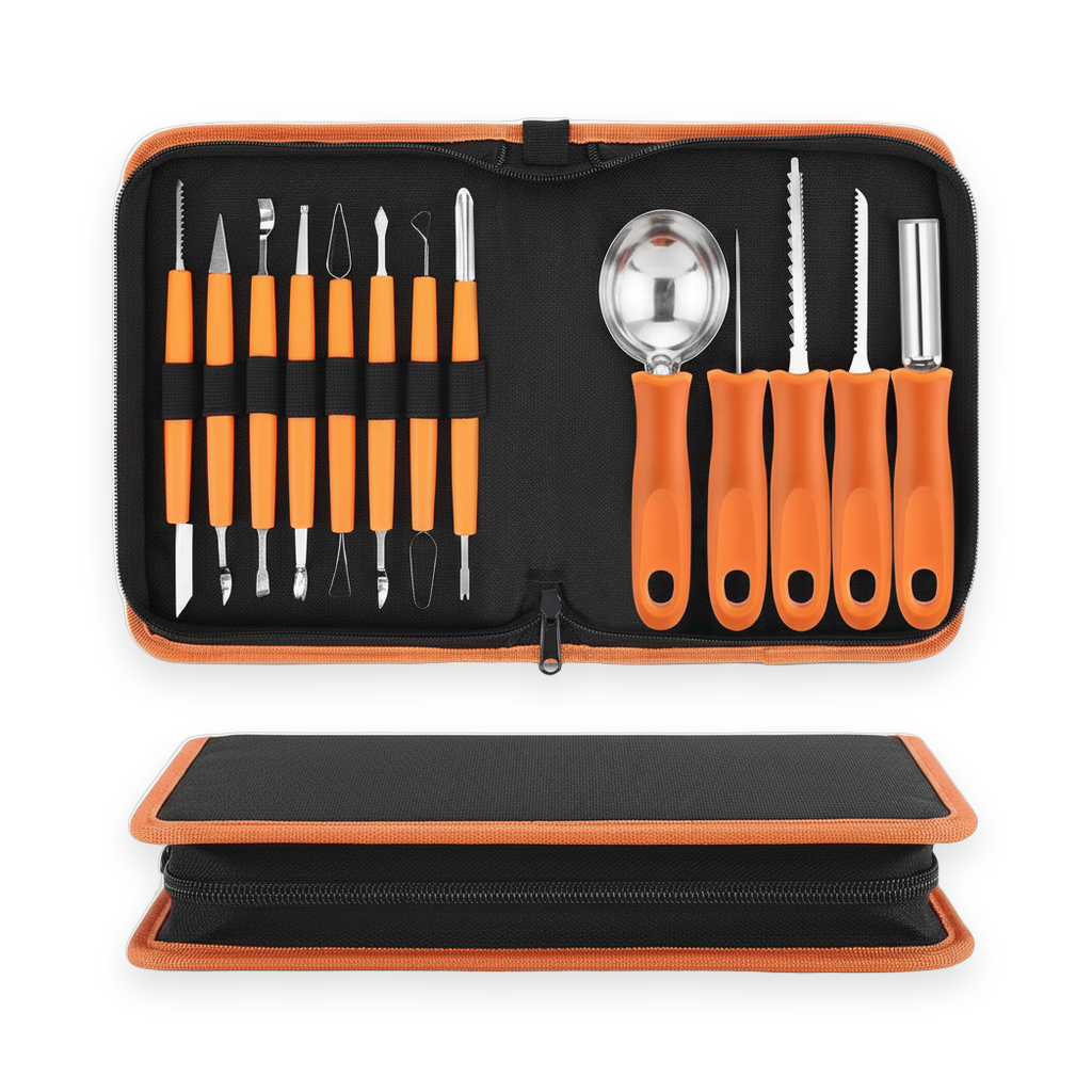 13-piece pumpkin carving kit on a white background
