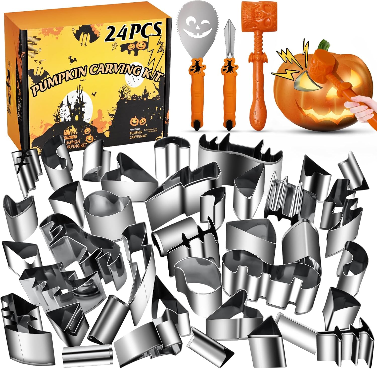 13-piece pumpkin carving kit with hammer set
