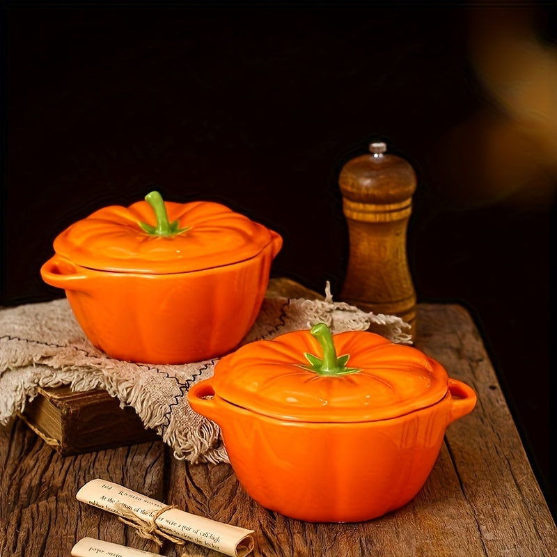 Cute pumpkin shaped ceramic bowls with lids set