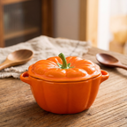 Close up of the pumpkin ceramic bowl and lid