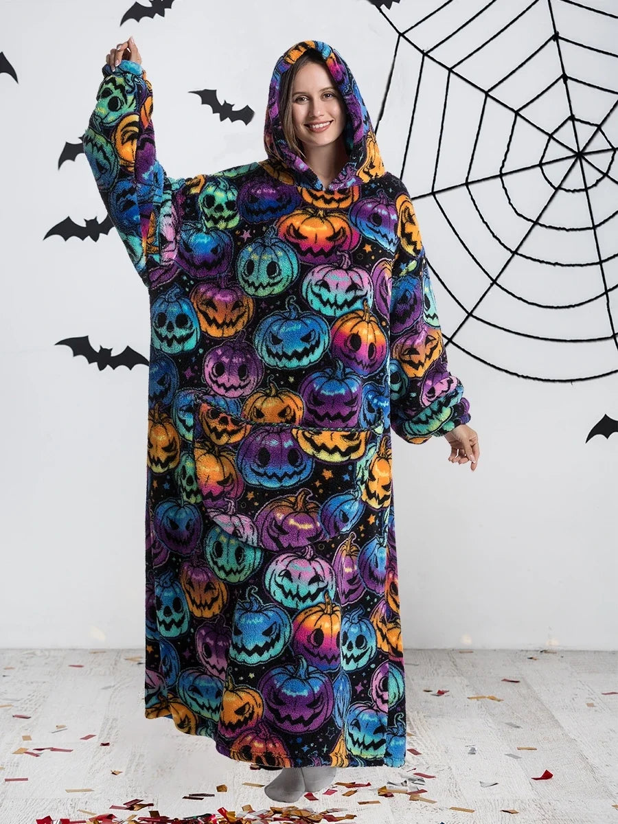Pumpkin print oversized blanket hoodie front view