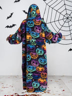 Back view of the pumpkin print blanket hoodie