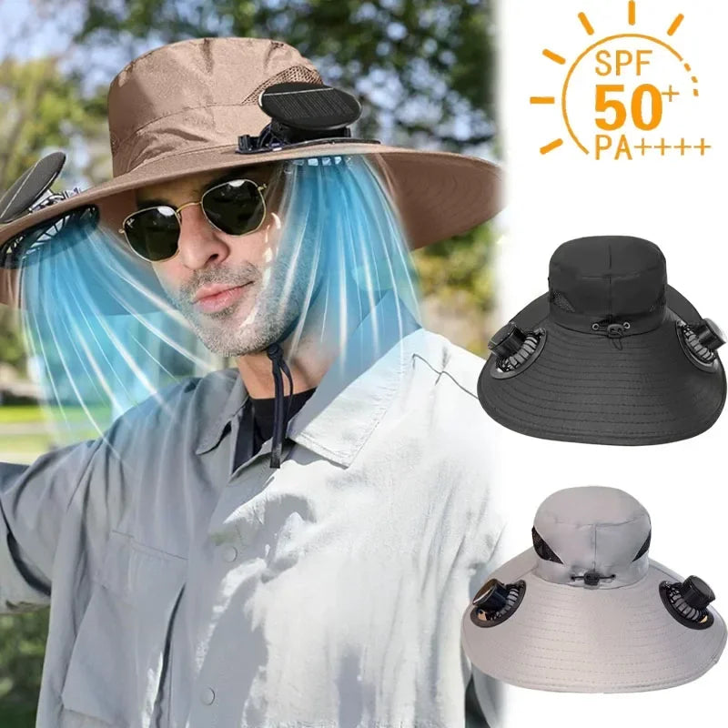 Bucket hat showing the solar panel on the crown